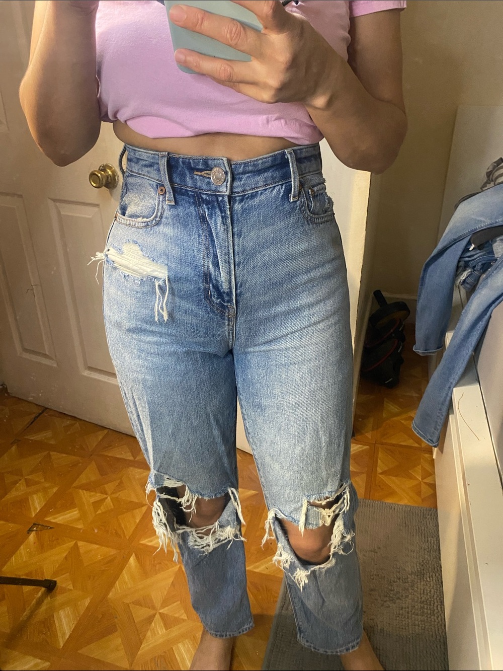 American Eagle Outfitters High-Rise Light Blue Distressed Jeans